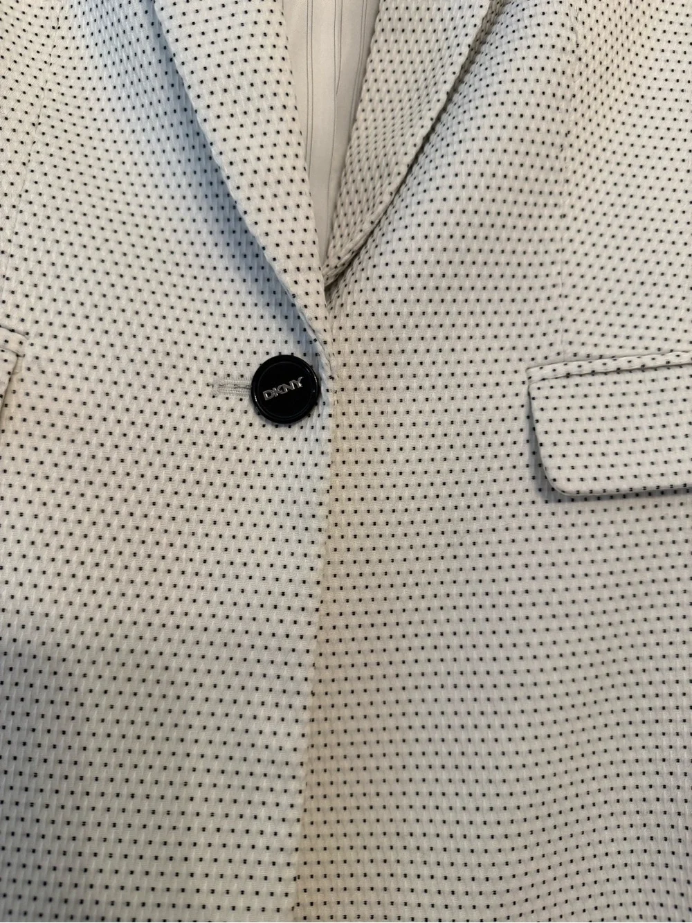 DKNY White & Black Geometric Dot Blazer Ruched 3/4 Sleeve Size 4 Petite